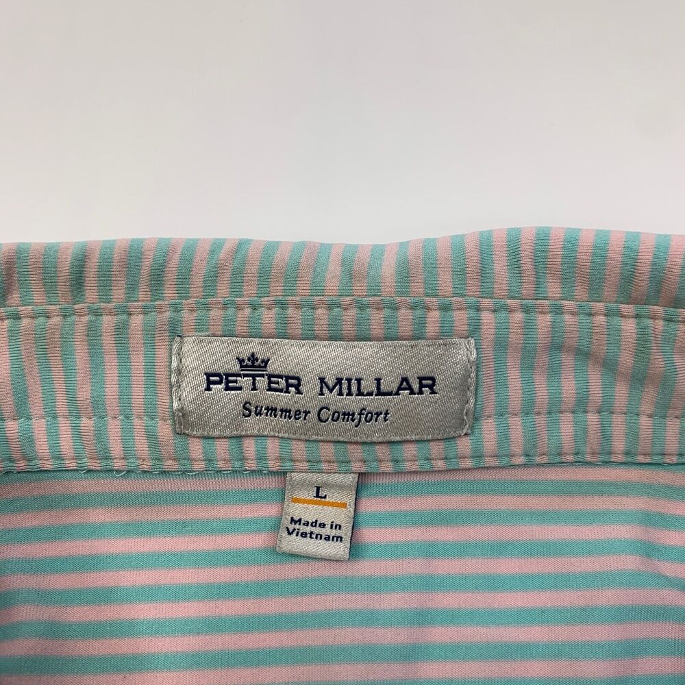 Peter Millar Polo Shirt Mens L Large Blue Pink Performance Summer Comfort *READ - Picture 5 of 16
